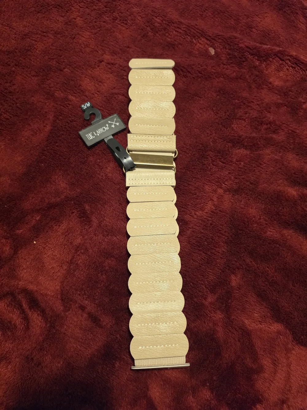Beige Scalloped Twig & Arrow Elastic Stretch Belt